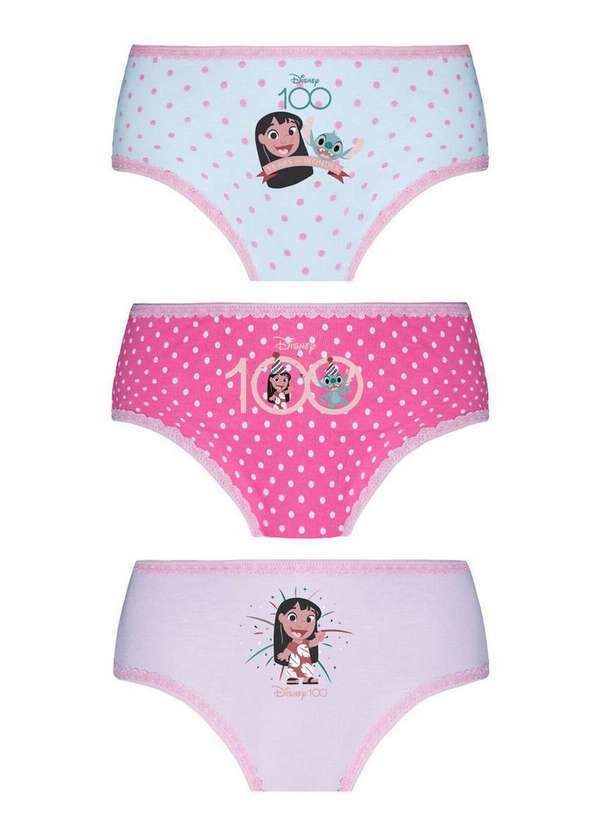 Disney - Kit com 3 Calcinhas Infantil Stitch Lupo 18203-089 0902-Branco-Rosa