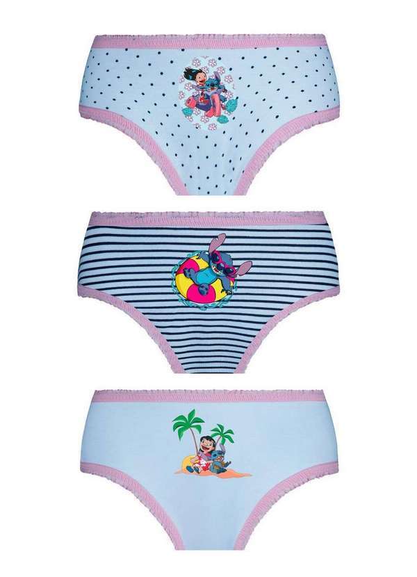 Disney - Kit com 3 Calcinhas Infantil Stitch Lupo 18203-089 0903-Branco