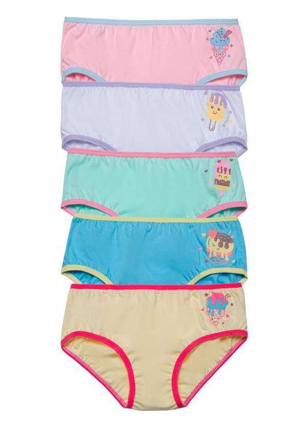 Sanny - Kit com 5 Calcinhas Infantil Sanny 213187 Amarelo-Azul-Verde-Branco-Rosa