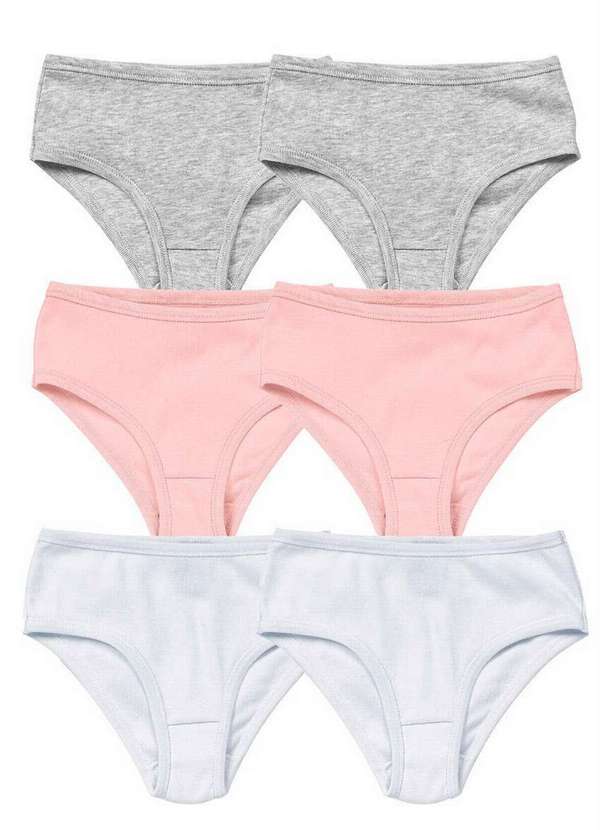 Hering - Kit com 6 Calcinhas Infantil Hering 577a 1a-Cinza-Mescla-Rosa-Branco