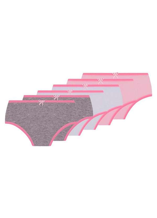 Lupo - Kit com 6 Calcinhas Lobinha 18101-089 Infantil 0905-Cinza-Branco-Rosa