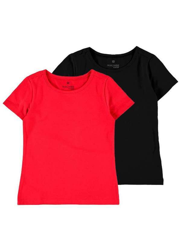 Malwee - Kit com 2 Camisetas Infantil Menina Malwee 1000086762 Vermelho-Preto