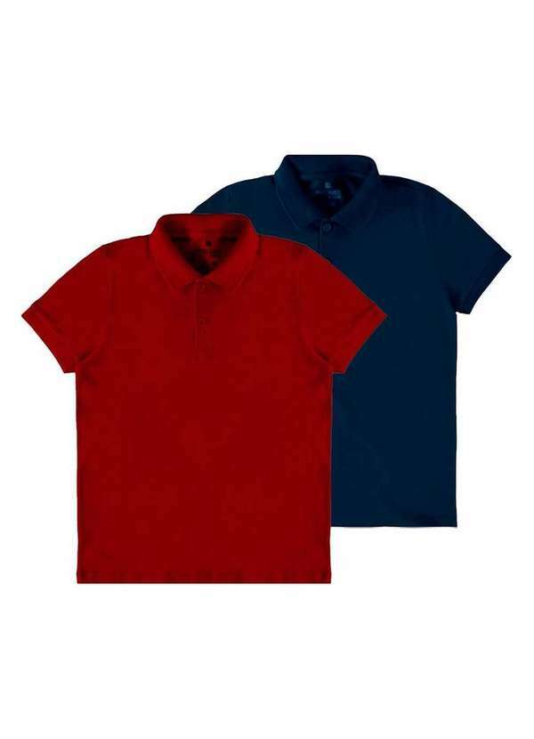 Malwee - Kit com 2 Camisetas Polo Infantil Menino Malwee 1000111119 Vermelho-Marinho