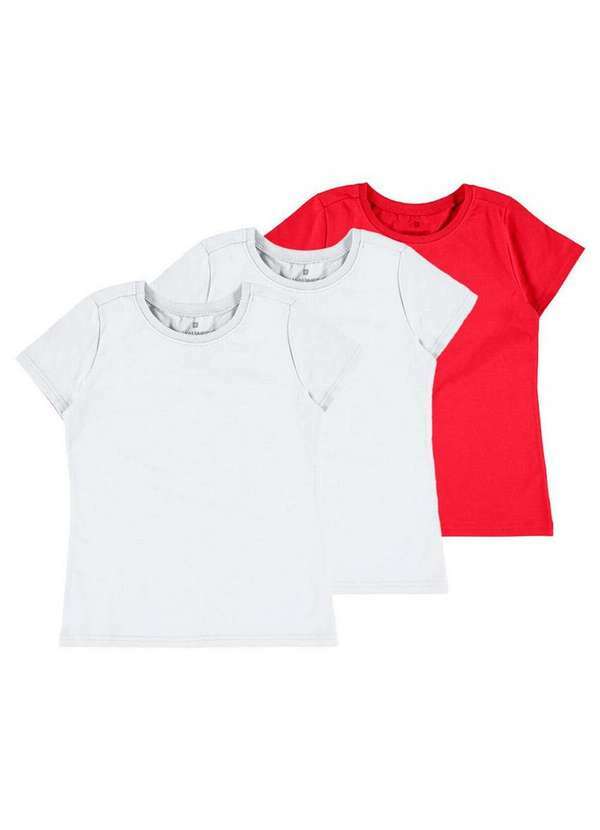 Malwee - Kit com 3 Camisetas Infantil Menina Malwee 1000086761 Branco-Vermelho