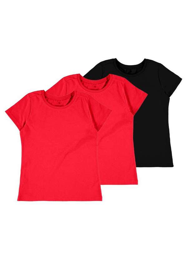 Malwee - Kit com 3 Camisetas Infantil Menina Malwee 1000086761 Vermelho-Preto