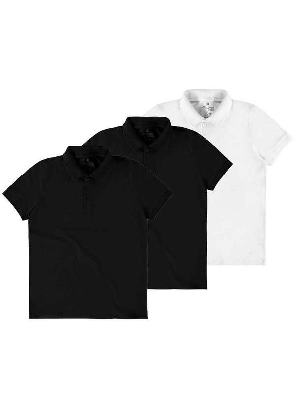 Malwee - Kit com 3 Camisetas Polo Infantil Menino Malwee 1000111119 Preto-Branco