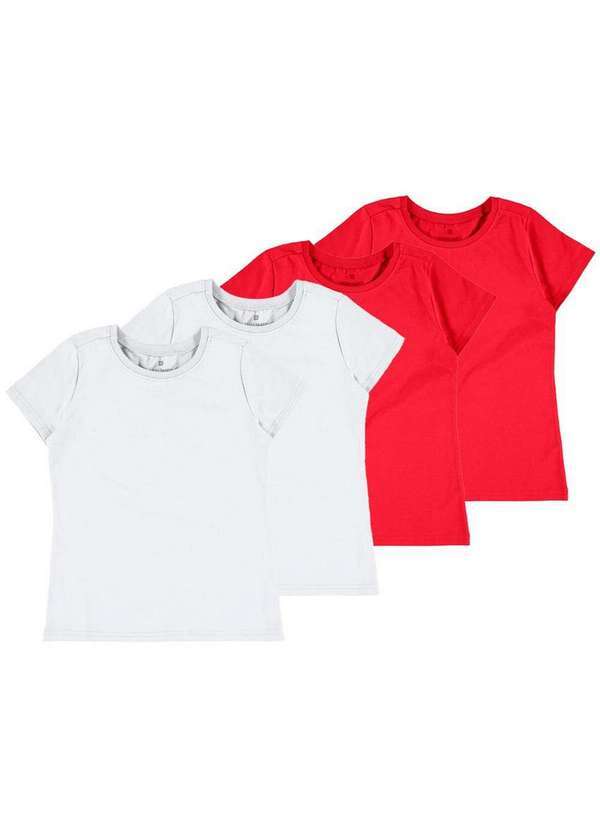 Malwee - Kit com 4 Camisetas Infantil Menina Malwee 1000086761 Branco-Vermelho