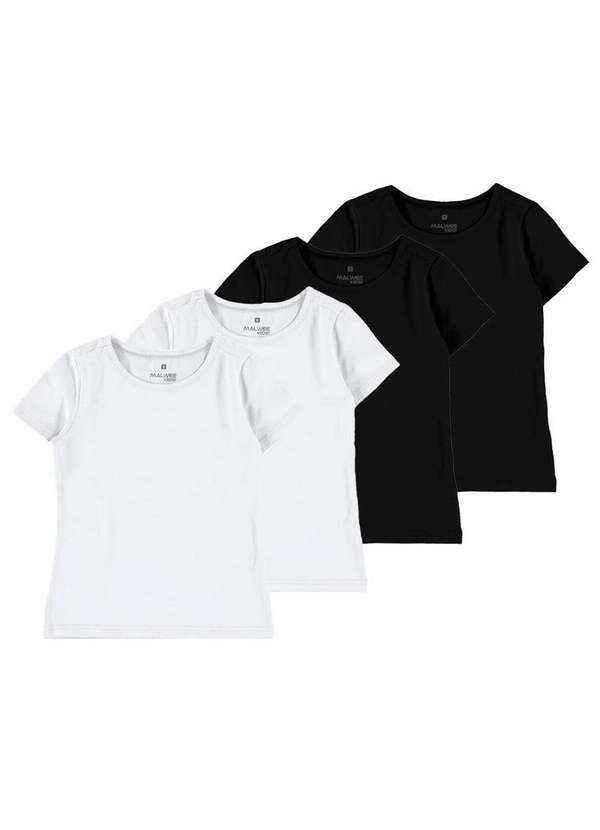Malwee - Kit com 4 Camisetas Infantil Menina Malwee 1000086762 Branco-Preto