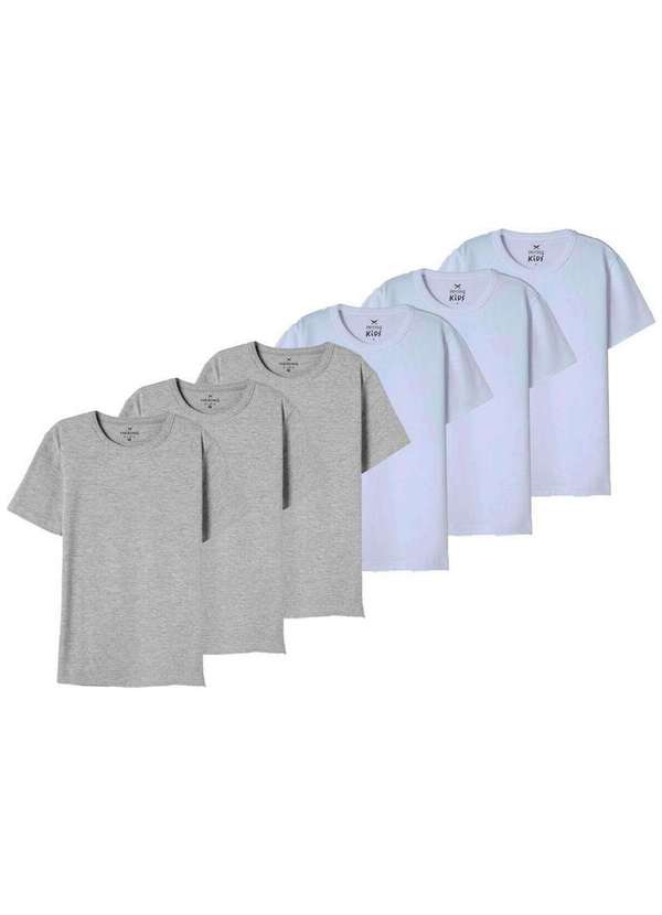 Hering - Kit com 6 Camisetas Infantil Hering 5dyr Cinza-Mescla-Branco