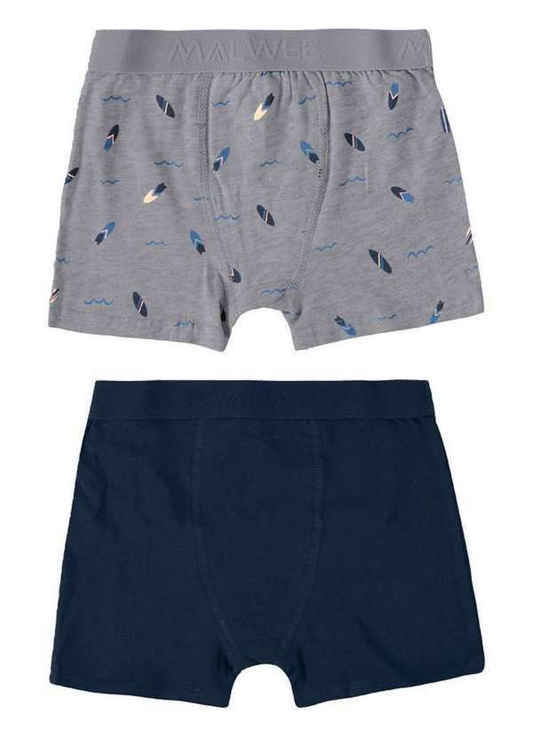 Malwee - Kit com 2 Cuecas Infantil Boxer Malwee 1000090624 C178a-Cinza-Azul-Marinho