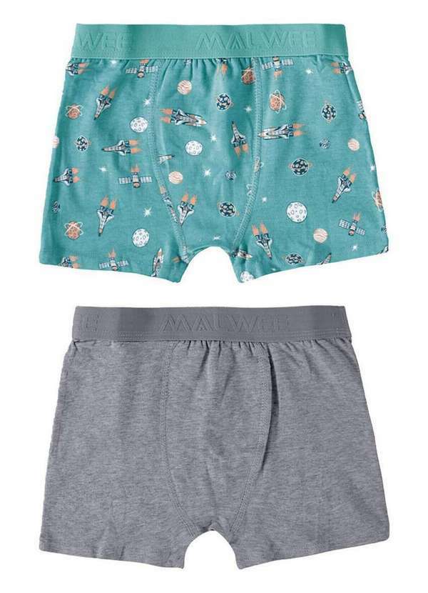 Malwee - Kit com 2 Cuecas Infantil Boxer Malwee 1000090624 Cb79a-Verde-Cinza