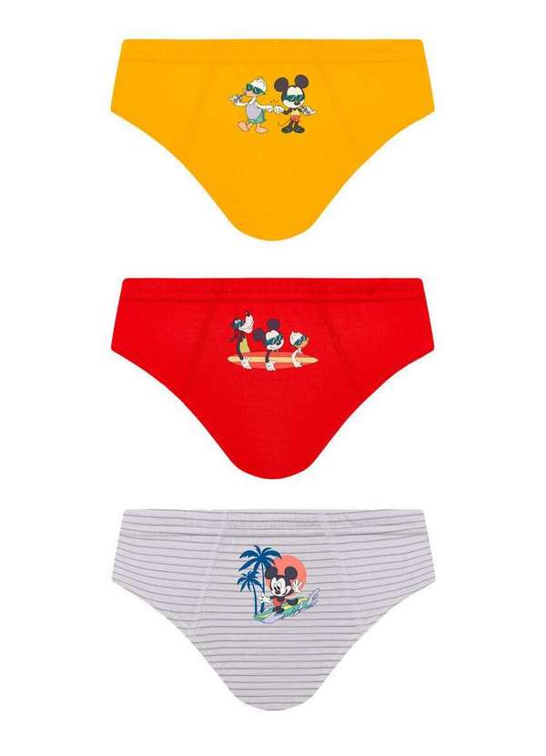 Disney - Kit com 3 Cuecas Infantil Slip Mickey Mouse Lupo 111-089 0926-Amarelo-Vermelho-Branco