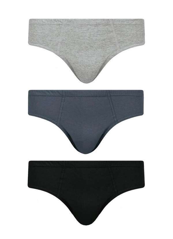 Selene - Kit com 3 Cuecas Juvenil Slip Selene 11990-001 997-Cinza-Mescla-Chumbo-Preto