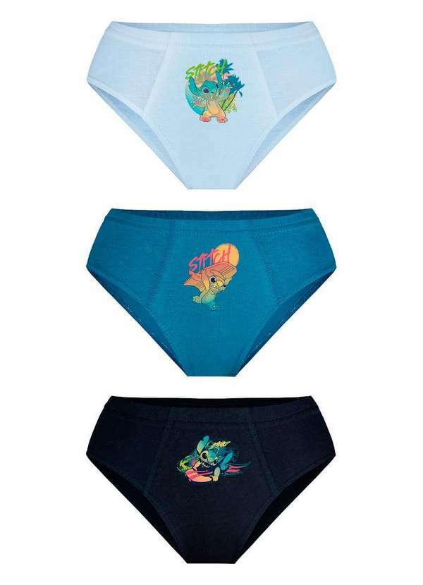 Disney - Kit com 3 Cuecas Infantil Slip Stitch Lupo 18300-089 0905-Branco-Azul-Preto