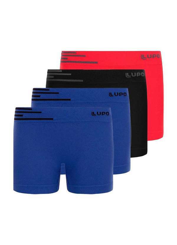 Lupo - Kit com 4 Cuecas Infantil Boxer Lupinho 132-002 Azul-Preto-Vermelho