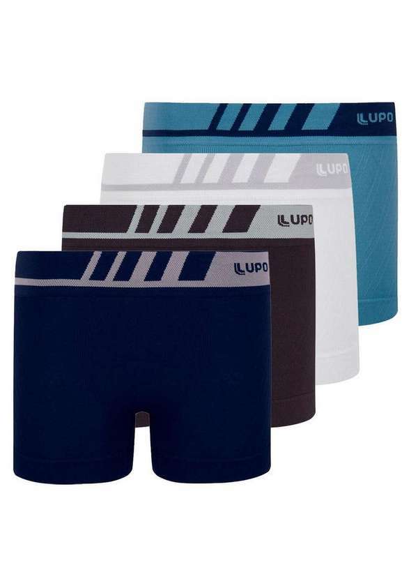 Lupo - Kit com 4 Cuecas Infantil Boxer Lupinho 136-001 Marinho-Preto-Branco-Azul