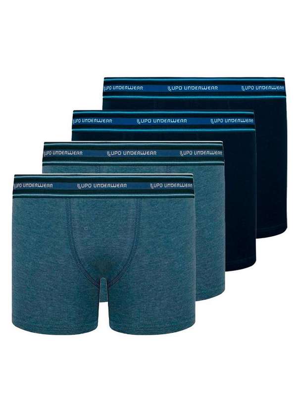 Lupo - Kit com 4 Cuecas Infantil Boxer Lupinho 141-003 Azul-Jeans-Marinho