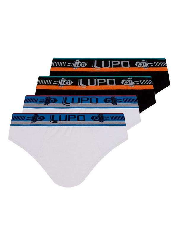 Lupo - Kit com 4 Cuecas Infantil Slip Lupinho 361-001 Branco-Preto