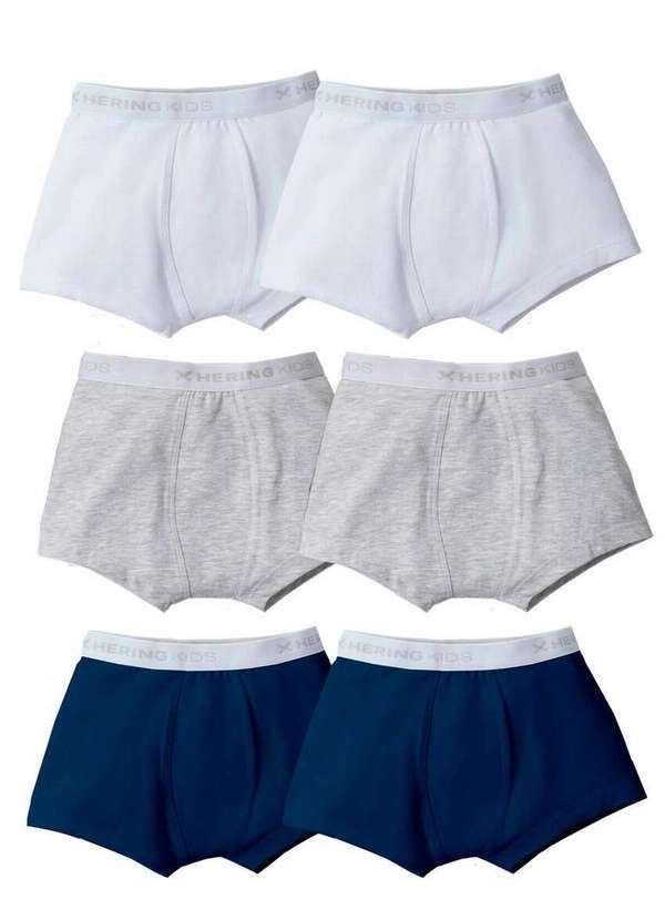 Hering - Kit com 6 Cuecas Infantil Boxer Hering 577e 1a-Branco-Cinza-Mescla-Azul-Escuro