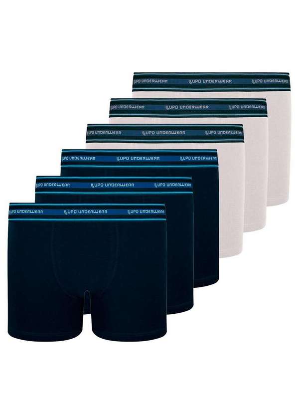 Lupo - Kit com 6 Cuecas Infantil Boxer Lupinho 141-003 Marinho-Branco