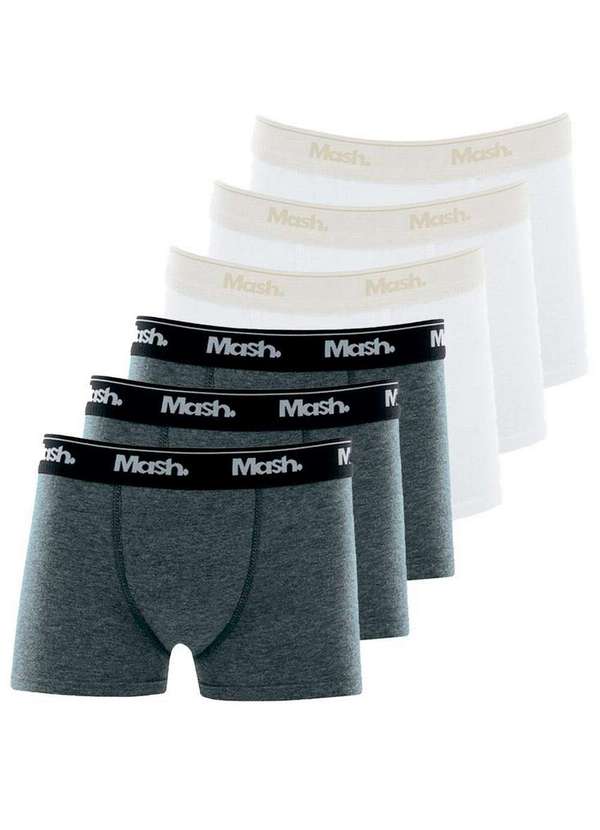 Mash - Kit com 6 Cuecas Infantil Boxer Mash 190.03 Cinza-Branco
