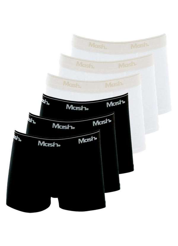 Mash - Kit com 6 Cuecas Infantil Boxer Mash 190.03 Preto-Branco