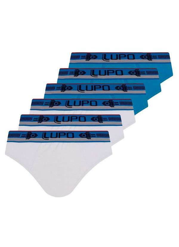 Lupo - Kit com 6 Cuecas Infantil Slip Lupinho 361-001 Branco-Azul
