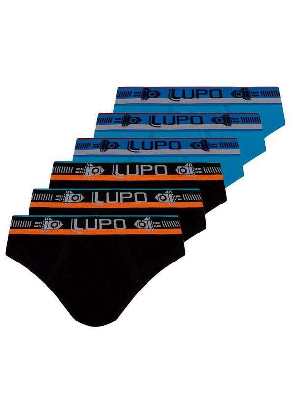 Lupo - Kit com 6 Cuecas Infantil Slip Lupinho 361-001 Preto-Azul
