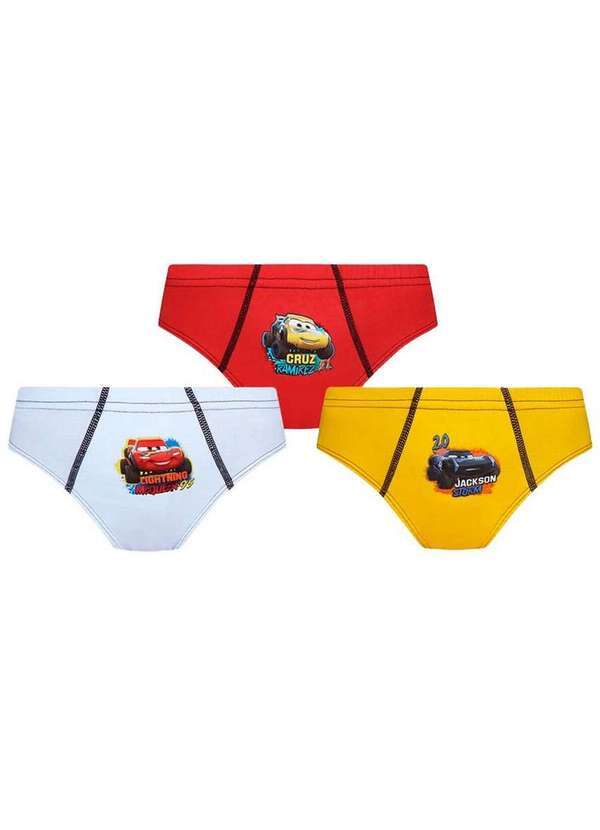 Disney - Kit com 3 Cuecas Infantil Slip Carros Lupo 175-089 0956-Branco-Vermelho-Amarelo