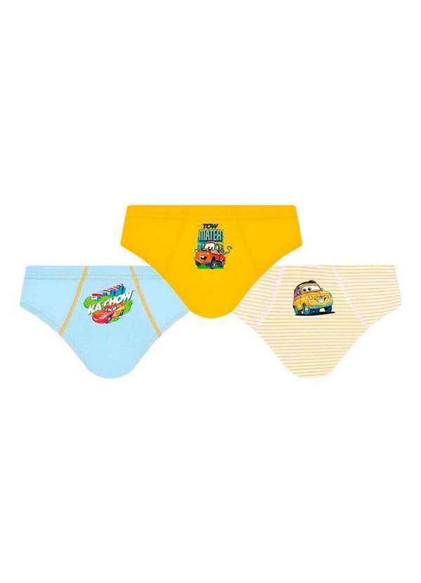Disney - Kit com 3 Cuecas Infantil Slip Carros Lupo 175-089 0959-Azul-Amarelo-Listrado