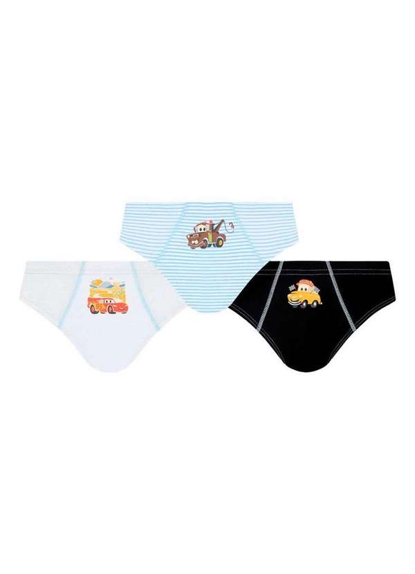 Disney - Kit com 3 Cuecas Infantil Slip Carros Lupo 175-089 0961-Branco-Listrado-Preto