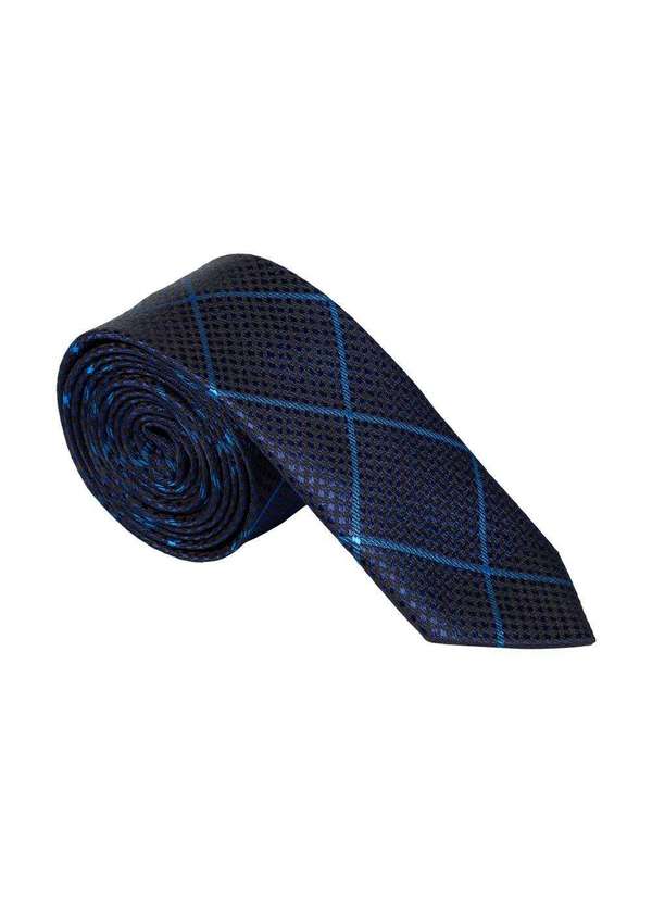 Tng - Gravata Masculina Slim Quadriculada Azul