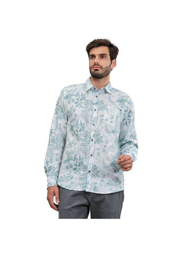 Tng - Camisa Masculina Estampa Folhagem Branco