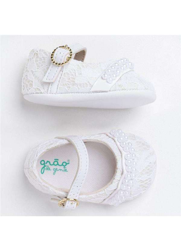Sapatinho Bebê Menina Branco Renda Batizado 17 Grão de Gente Branco - Grao  de Gente