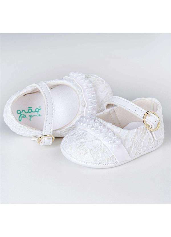 Sapatinho Bebê Menina Branco Renda Batizado 19 Grão de Gente Branco - Grao  de Gente