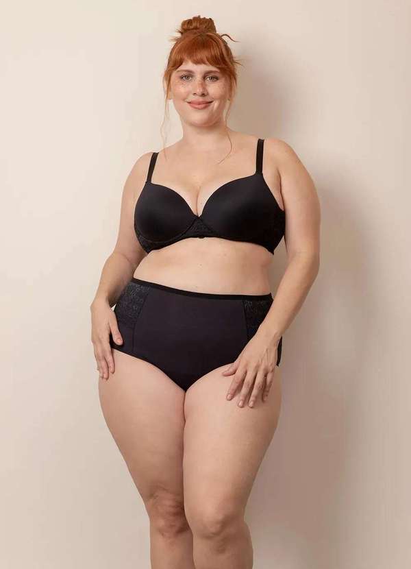 Sizély - Calcinha Hot Pants Compressão e Renda Plus Size Preto