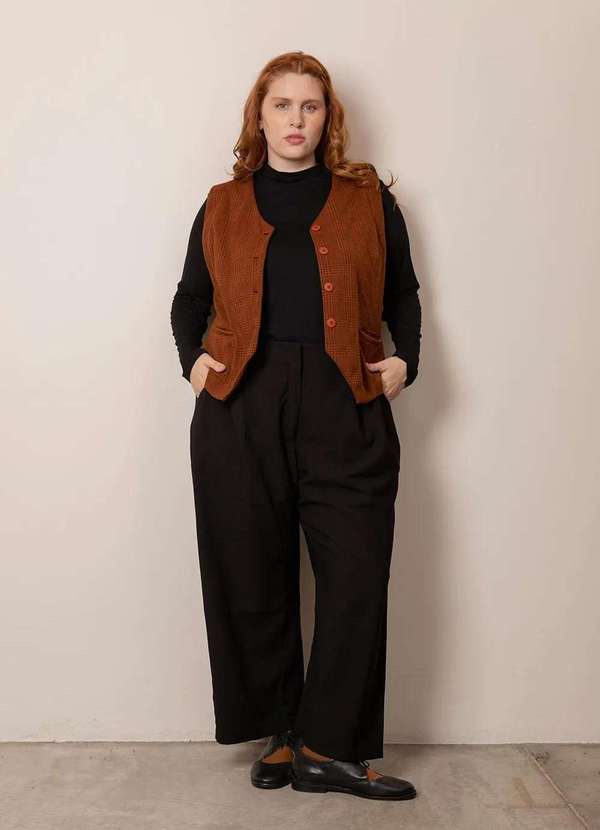 Bold - Colete Alfaiataria Brushed Plus Size Marrom 3