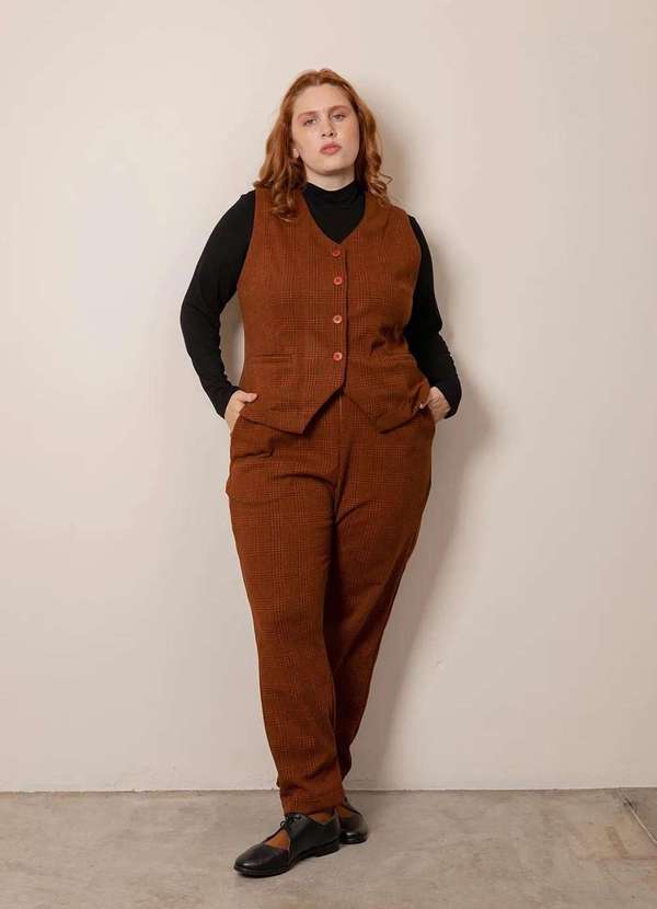 Bold - Colete Alfaiataria Brushed Plus Size Marrom 6