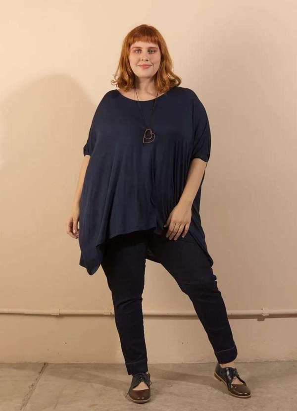 Bold - Blusa Ampla Tecido Ultra Leve Plus Size Azul