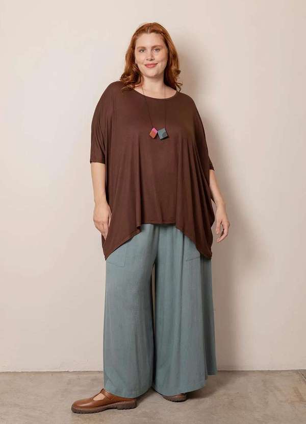 Bold - Blusa Ampla Tecido Ultra Leve Plus Size Marrom