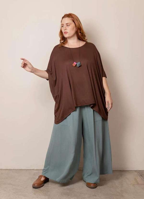 Bold - Blusa Ampla Tecido Ultra Leve Plus Size Marrom 3