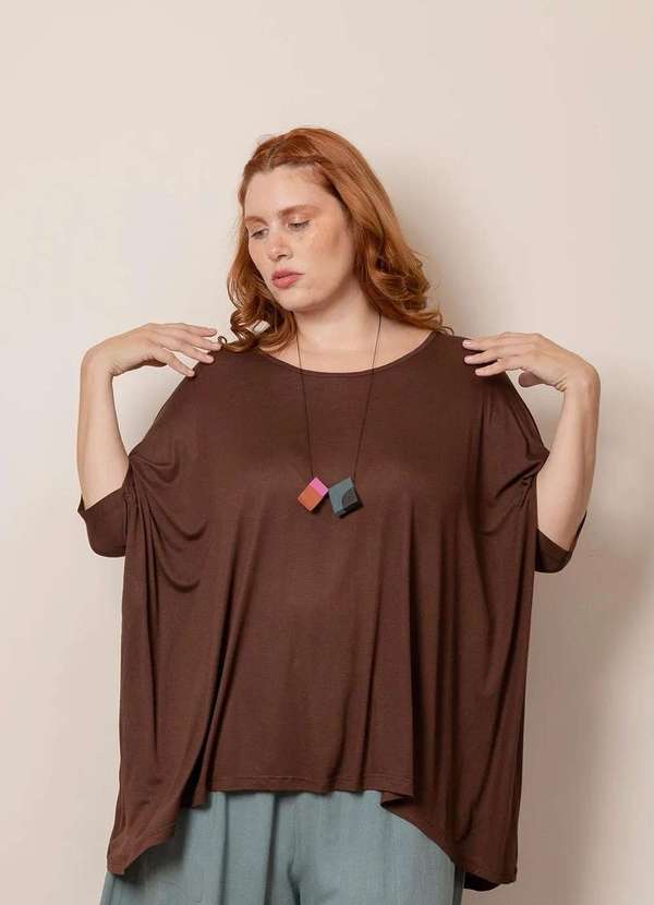 Bold - Blusa Ampla Tecido Ultra Leve Plus Size Marrom 2