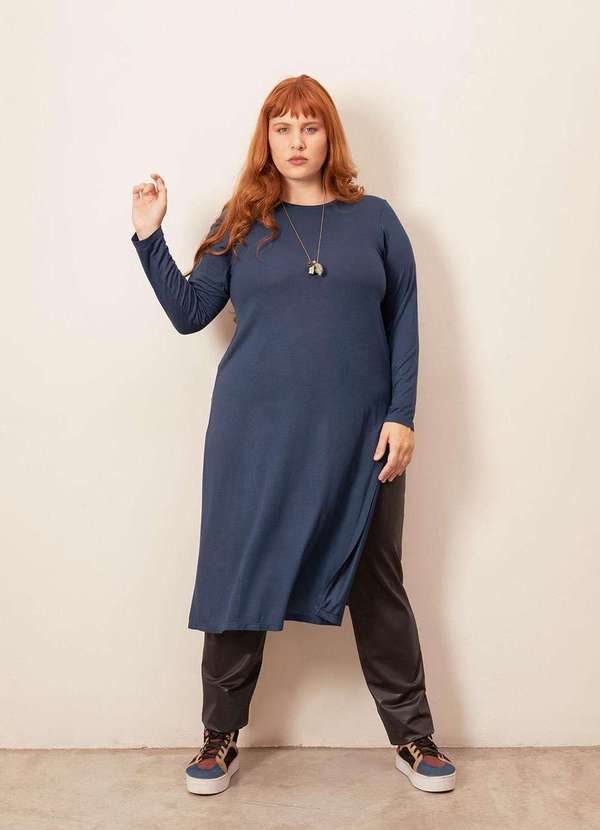 Bold - Blusa com Fendas Tecido Ultra Leve Plus Size Azul