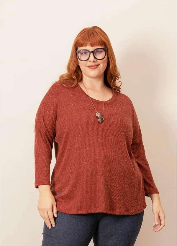 Bold Tricotaria - Blusa Evasê Tricô Canelado Plus Size Marrom