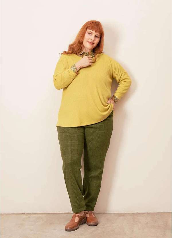 Bold Tricotaria - Blusa Evasê Tricô Canelado Plus Size Amarelo
