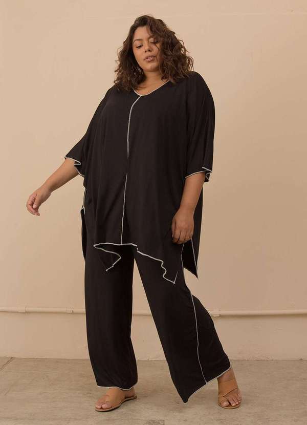 Bold - Blusa Kaftan Overlouco Plus Size Preto