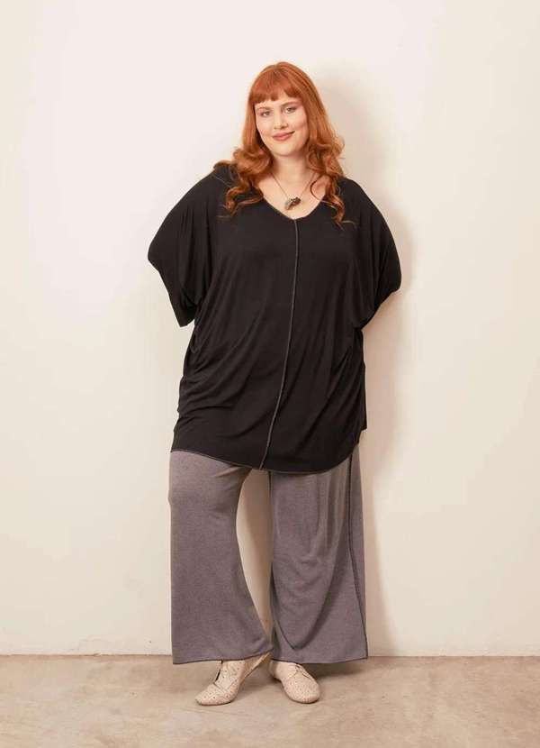 Bold - Blusa Kaftan Overlouco Plus Size Preto