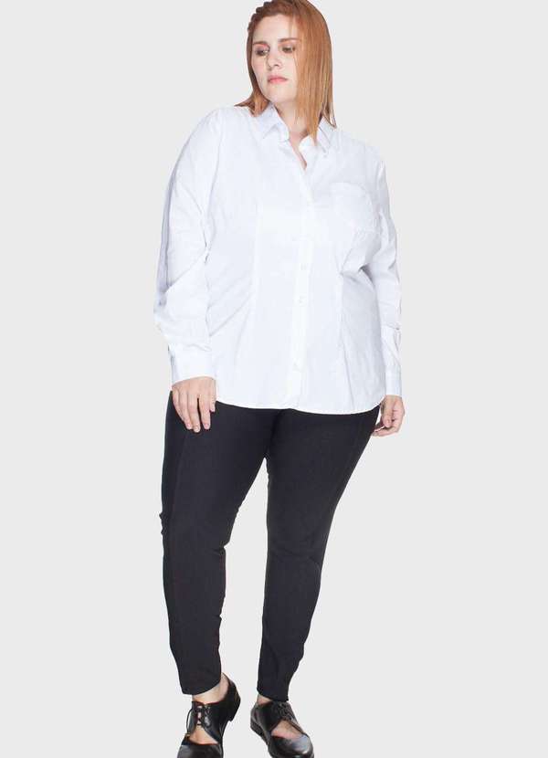 Bold - Camisa Acinturada Algodão com Elastano Plus Size Branco