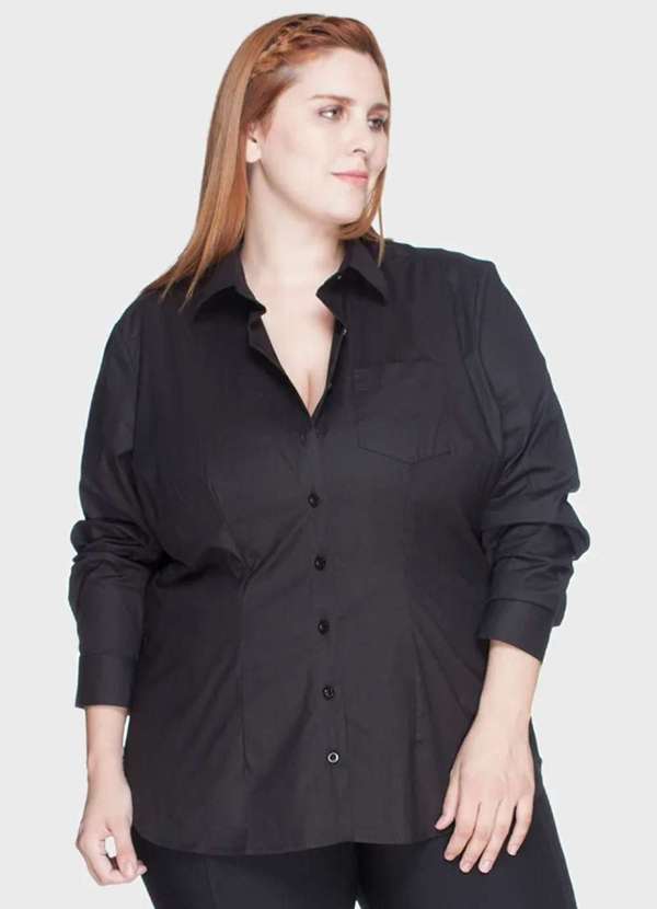 Bold - Camisa Acinturada Algodão com Elastano Plus Size Preto