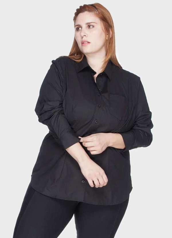 Bold - Camisa Acinturada Algodão com Elastano Plus Size Preto 2